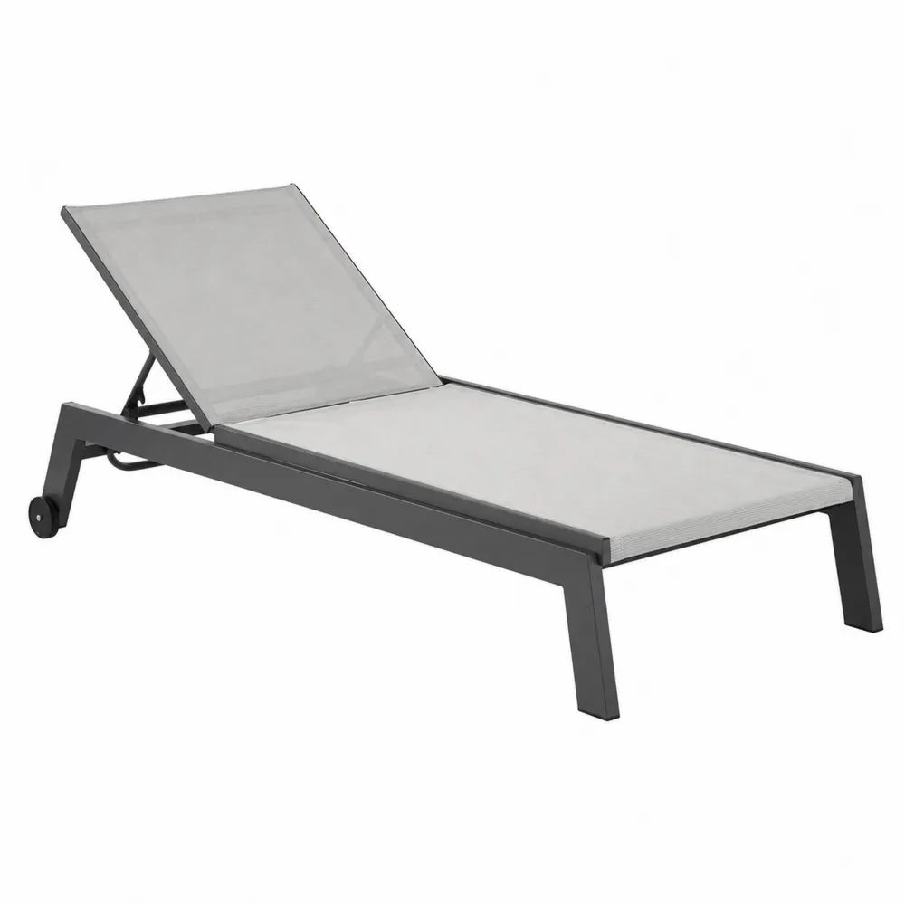 Leżak aluminiowy z regulowanym oparciem, 200 cm x 65 cm, szary