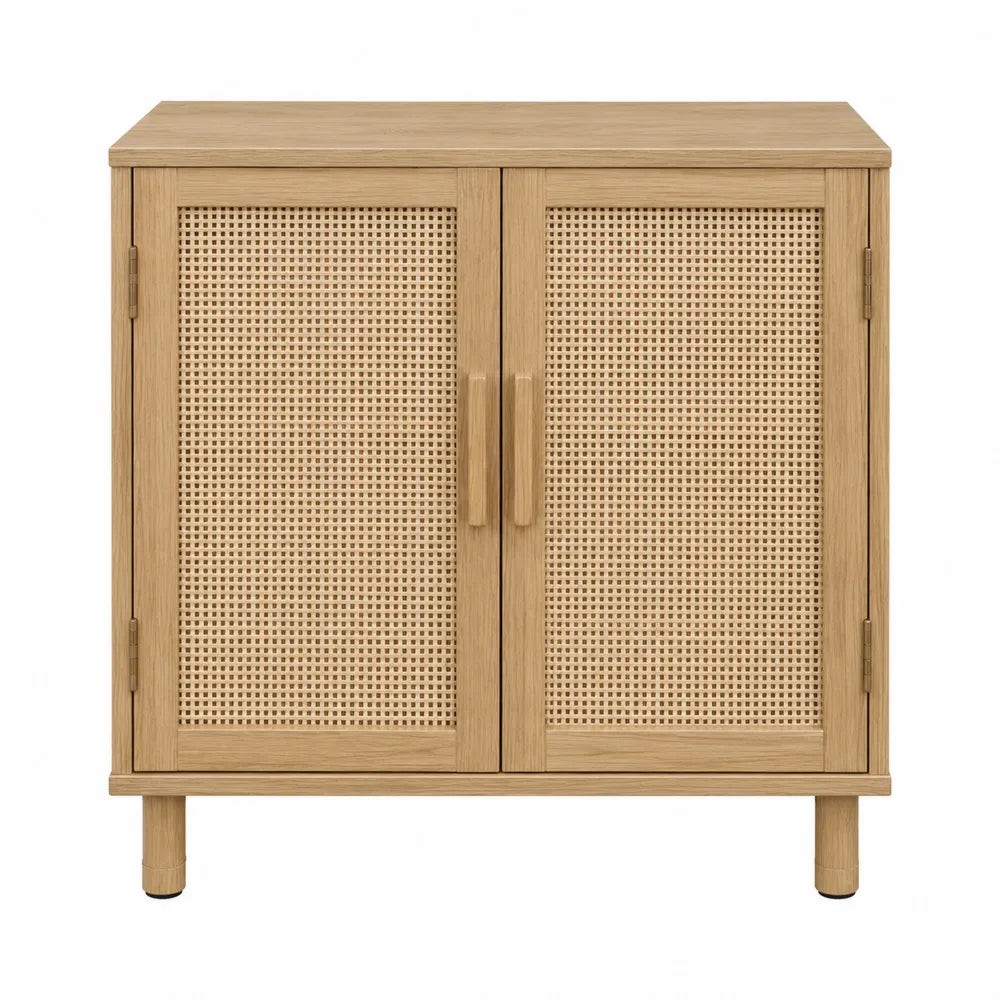 Szafka drewniana z frontami rattanowymi 80x40x75cm