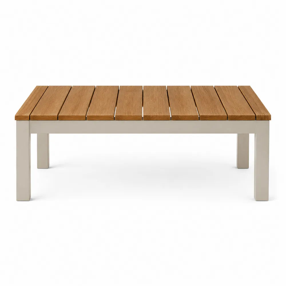 Stół aluminiowy z drewnianym blatem 120x60 cm brązowy/beżowy