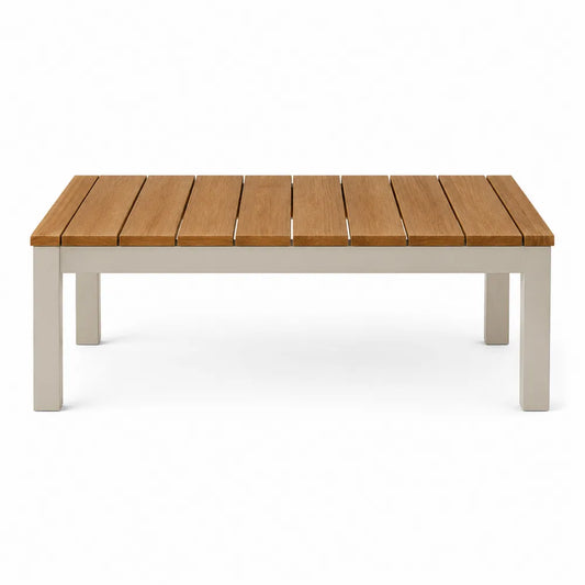 Stół aluminiowy z drewnianym blatem 120x60 cm brązowy/beżowy