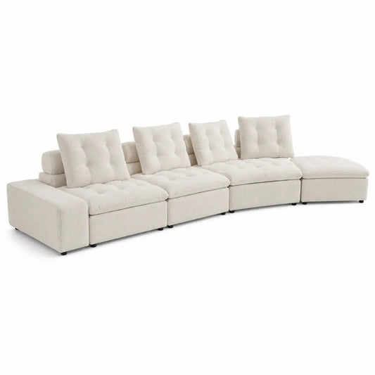 Modułowa sofa z tapicerką poliestrową beżowa 400x100x85 cm