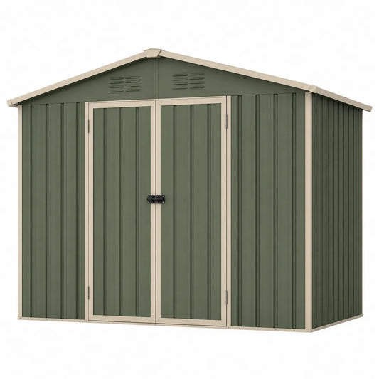 Metalowy Domek Ogrodowy z Blachy Stalowej Zielony 257x205x177 cm