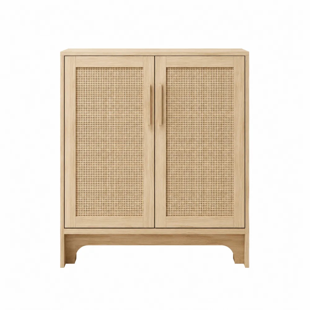 Kredens drewniany z rattanowymi drzwiami 100x40x120 cm jasnobrązowy