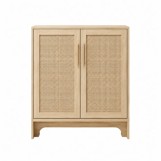 Kredens drewniany z rattanowymi drzwiami 100x40x120 cm jasnobrązowy