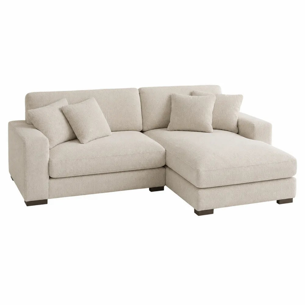 Sofa narożna L, tkanina poliestrowa, beżowa, 250 cm x 150 cm x 90 cm