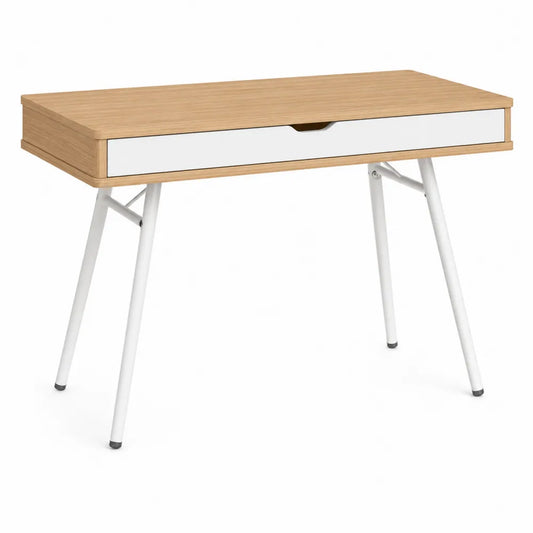 Biurko z płyty MDF z szufladą i metalowymi nogami dąb/biały 120 cm