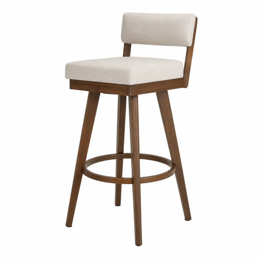 Hoker drewniany z kremową tapicerką, 104 cm