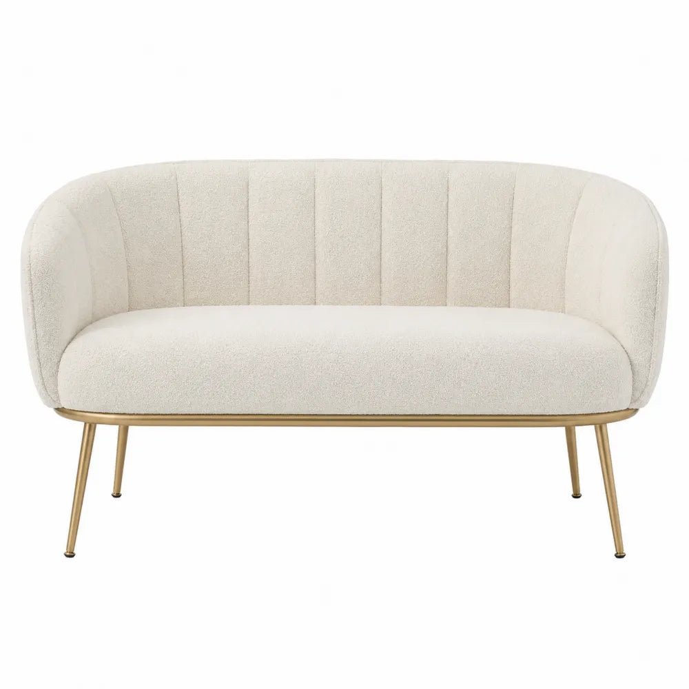 Sofa dwuosobowa boucle kremowa metalowe nogi 128x75x72 cm