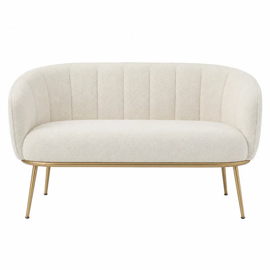 Sofa dwuosobowa boucle kremowa metalowe nogi 128x75x72 cm