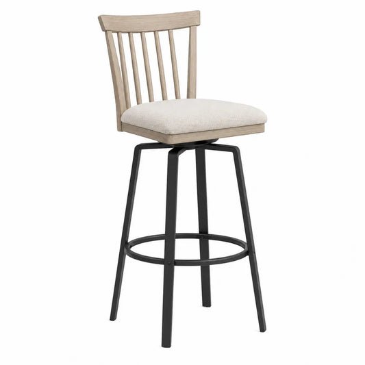 Metalowy hoker z obrotowym siedziskiem z drewna i tkaniny 105 cm