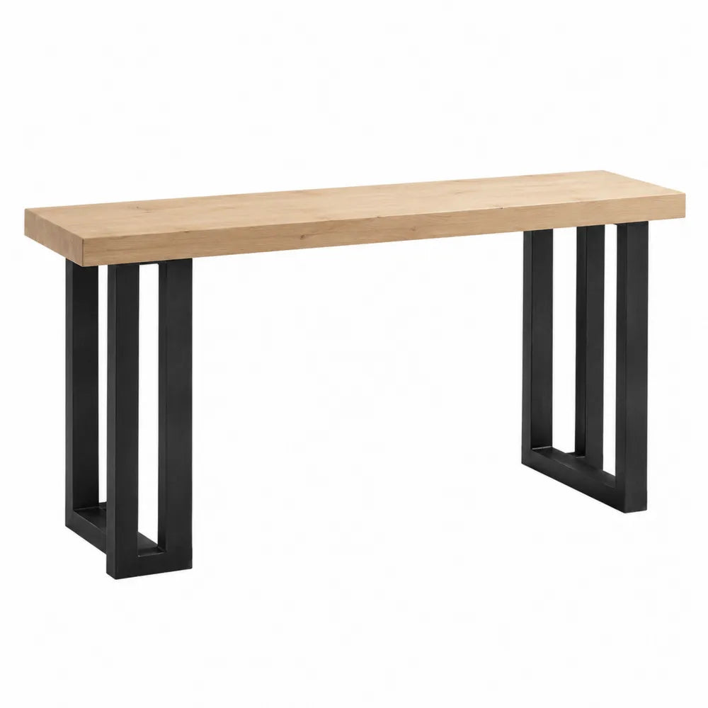 Konsola drewniana dębowa z czarnymi metalowymi nogami, 120cm