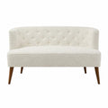 Sofa dwuosobowa z tkaniny bouclé kremowa nogi drewniane