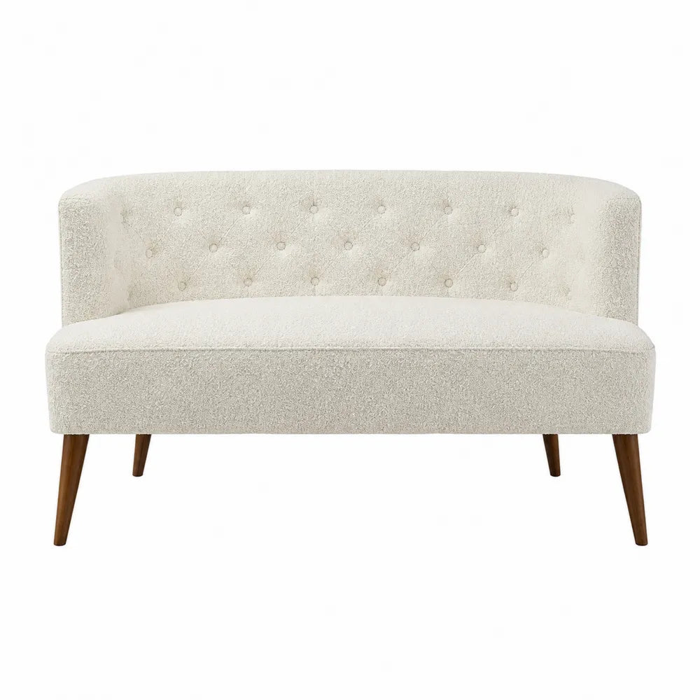 Sofa dwuosobowa z tkaniny bouclé kremowa nogi drewniane